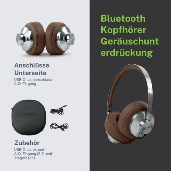 Moss Noise Cancelling Over-Ear Bluetooth Headphones with Up to 66 Hours of Battery Life - Brown